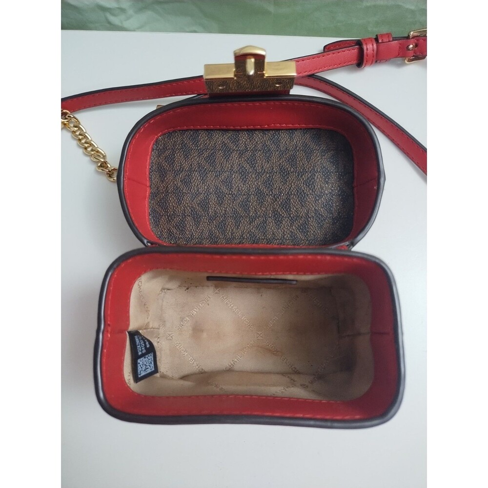 Michael Kors Rose MINI Trunk Crossbody Shoulder Bag MK Brown Fire Red Purse - Picture 3 of 12